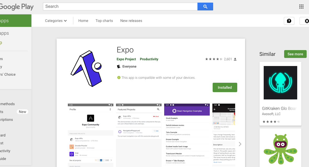 Expo in google play store